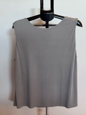 Eileen Fisher Sleeveless Draped Cowl-Neck Silk Blouse - Gray Size XL